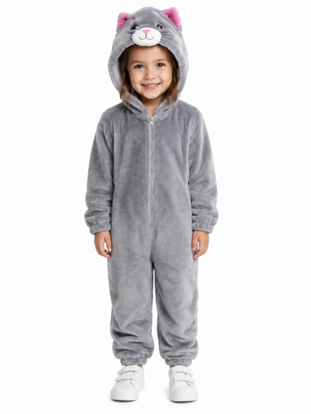 Cat/Kitten Halloween Costume  Super Soft "Fur" Gray Hooded Zipper Front 3T-4T
